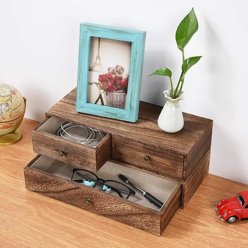 Floating Shelf with Drawer Rustic Wood Wall Shelves for Storage and Display Set of 2