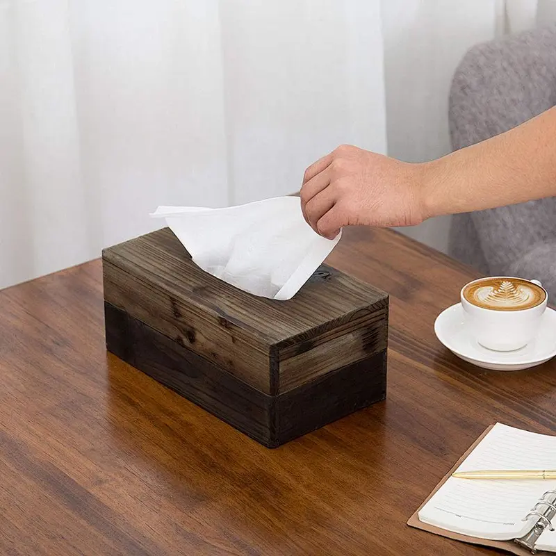 Rustic Dark Torched Wood Tissue Box Holder
