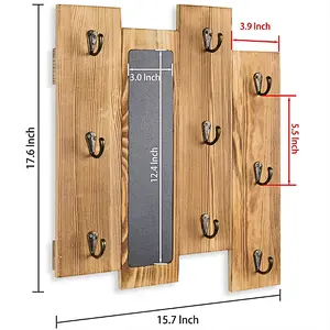 9-Hook Torched Wood Wall-Mounted Coffee Mug Rack with Chalkboard