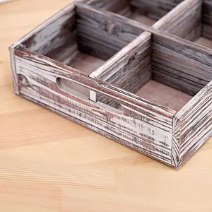 6 Compartment Convertible Wood Serving Tray Shadow Box with Handles and Removable Divider