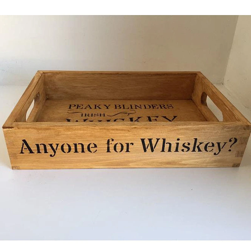 Drinks Tray Anyone for Whiskey Gin decorative shabby chic wooden tray Wooden Serving Trays Wooden Decorated Tray
