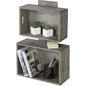 Rustic Vintage Gray Wood Crate Style Wall Mounted Floating Shelves