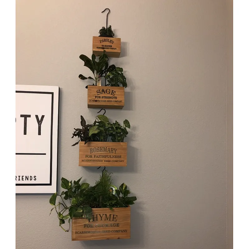 Wall-mounted Beautifully Crafted Of Distressed Wood And Rustic Metal Hooks  For Planter Flowers