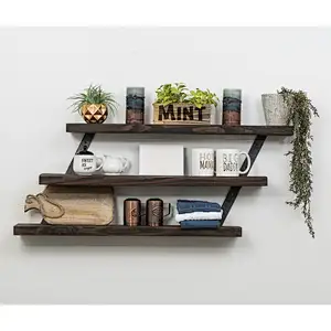 Bathroom Plank Shelf-Industrial Grace Three-Tier Floating Shelves
