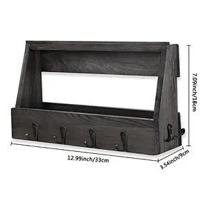 Wooden Wall Mount Mail Holder Organizer with 8 Hooks Coat Rack