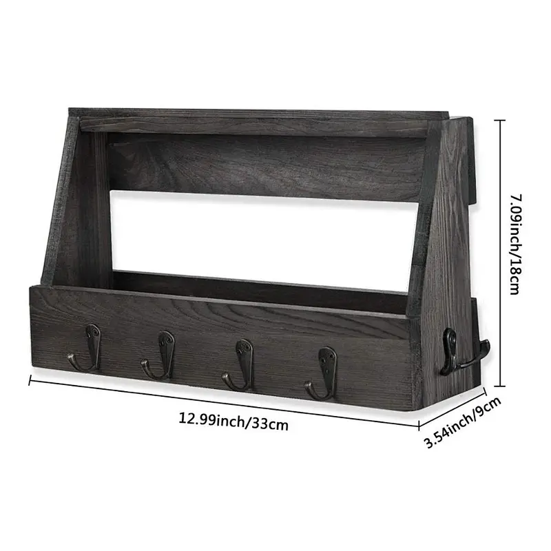Wooden Wall Mount Mail Holder Organizer with 8 Hooks Coat Rack