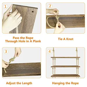 Wall-mounted Shelf Shelf Normei rustic home decoration personalized customized	 shelf racks WoodShelf with Thick Hanging Rope