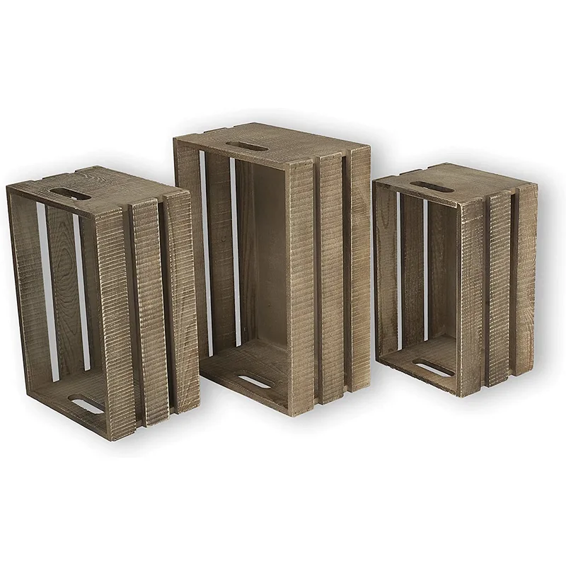 Wallniture Kitchen Storage Wine Rack Wooden Crate Basket Brown Country Storage  Apartment Decor Storage Shelves