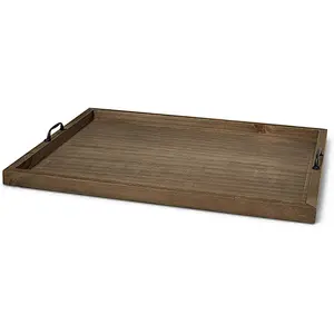 Wooden upholstered tray with handle