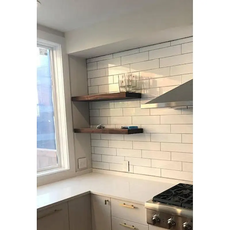 Cheap customized  Walnut Floating Shelf big TV The kitchen storage rustic home decoration  hide   wooden wall shelf