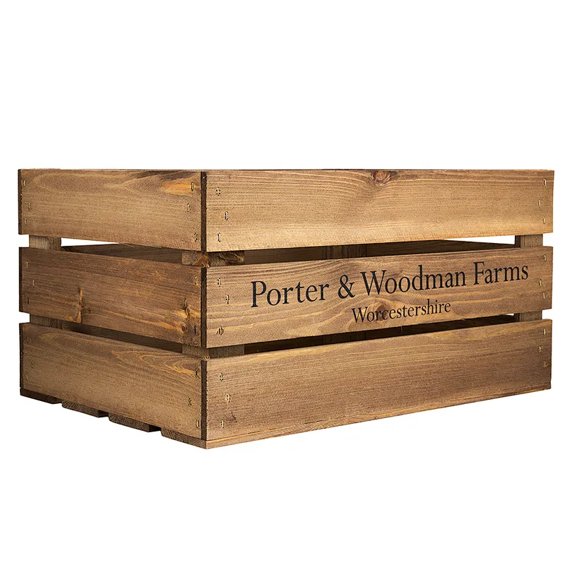 Large Wooden Crate - Printed P&W Farm Wood Crate Box Apple Box wooden storage crates  wooden crates for fruits and vegetables
