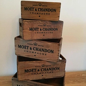 Hot Set of 5 Nesting Ash Brown Wood Accent Crates Box For Storage Champagne