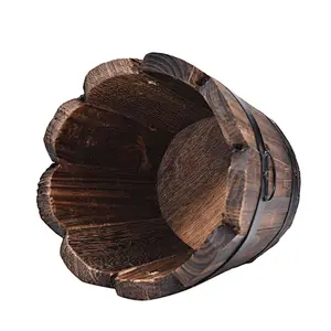 Wooden Round Barrel Planter Flower Pots Home Office Garden Wedding Decor