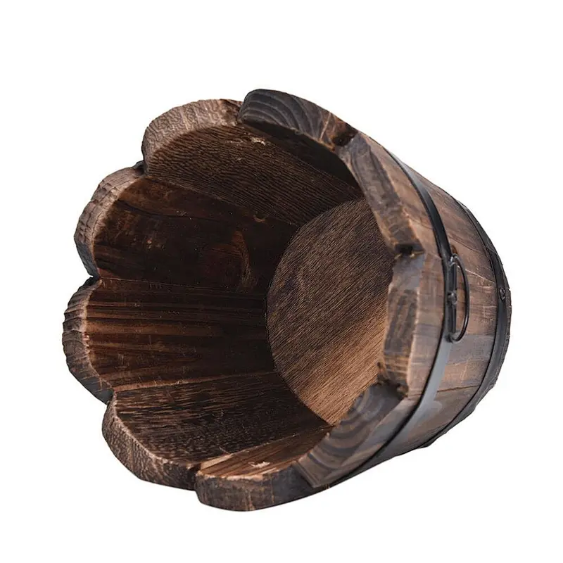 Wooden Round Barrel Planter Flower Pots Home Office Garden Wedding Decor