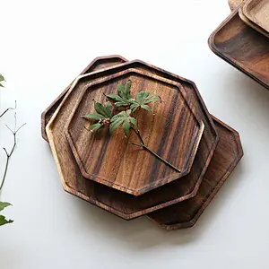 Wooden tray,Set of 2 Wooden Octagon Square Trays Serving Bread Plates for Fruit Salad Platter Vegetable