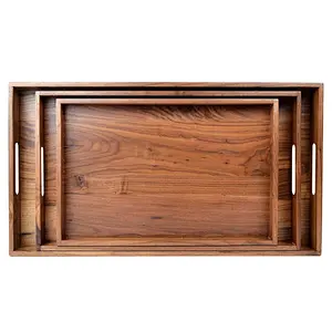 Rustic Style Wood Chalkboard3 Set Wooden Tray Ottoman Tray With Handles FSC Natural Handmade Black Serving Tray Vintage