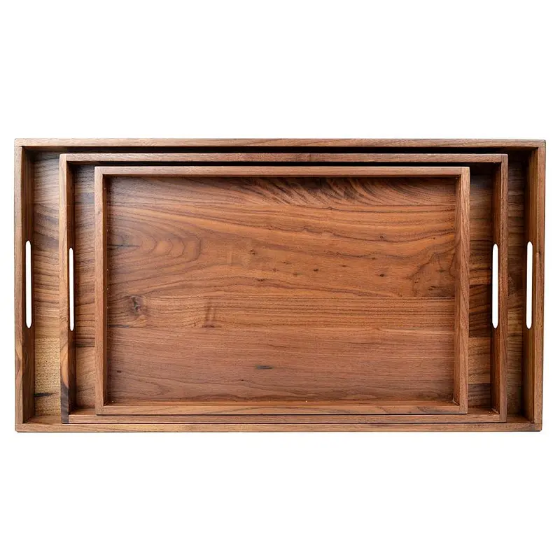 Rustic Style Wood Chalkboard3 Set Wooden Tray Ottoman Tray With Handles FSC Natural Handmade Black Serving Tray Vintage