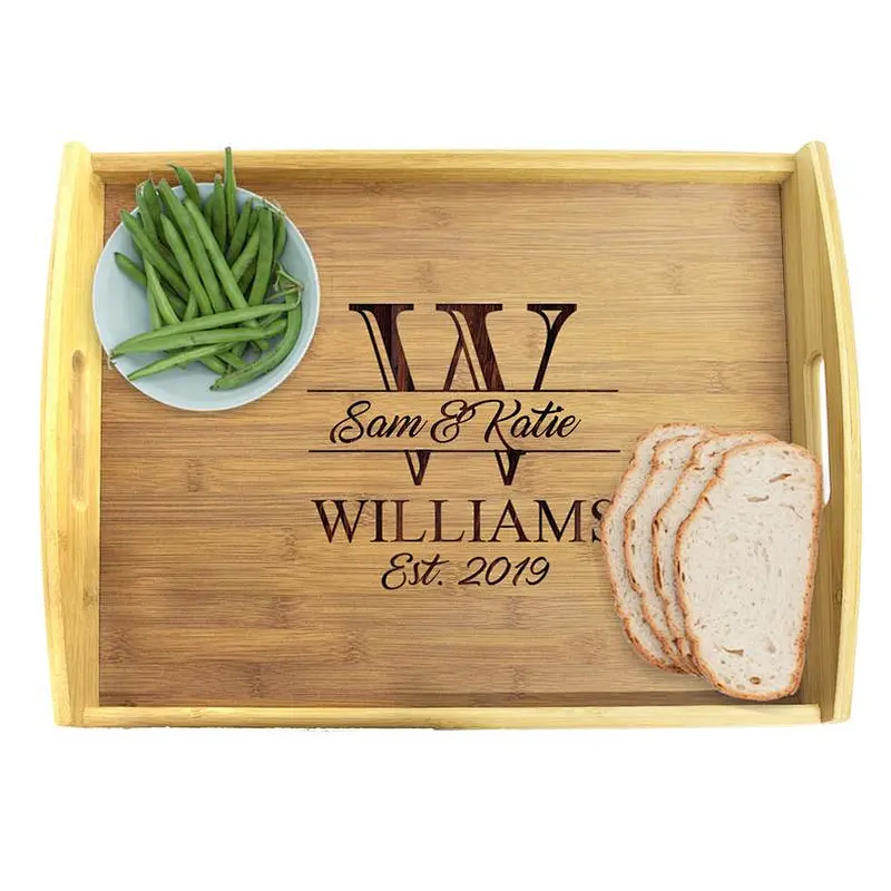 Personalized Wood Tray, Serving Tray with Handles, Wood Serving Custom Tray