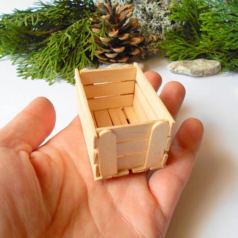 dollhouse basket box- miniature garden  wood  box