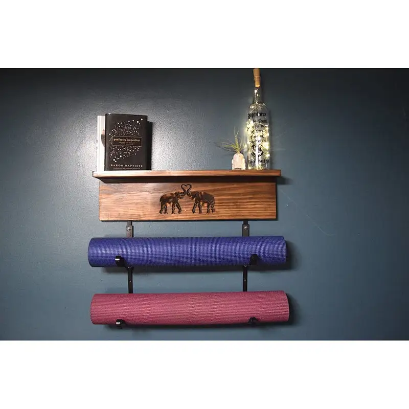 Wall Mount shelf for gym mat yoga mat storage gift for yogi Personalized Yoga Mat Holder