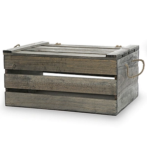 Wooden Crate Storage Box with Lid - Large 15in