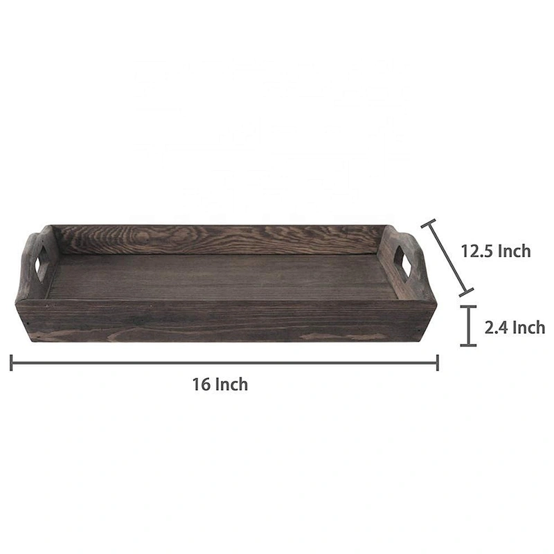 Rustic Coffee Brown 16-inch Wooden Breakfast Serving Tray with Oval Cutout Handles