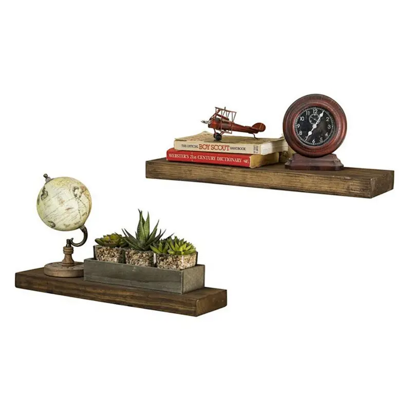Imperative Decor Rustic Hidden Bracket Wood Floating Shelves - Set of 2