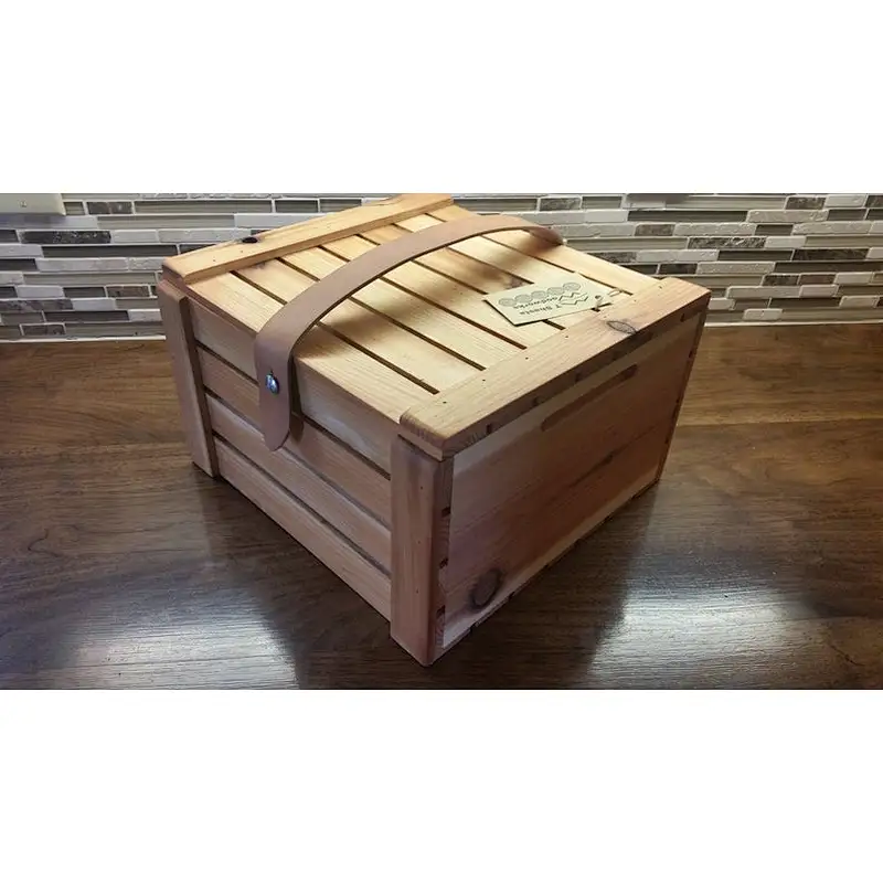 Personalized wooden pie crate box, wooden pizza box with leather carrier