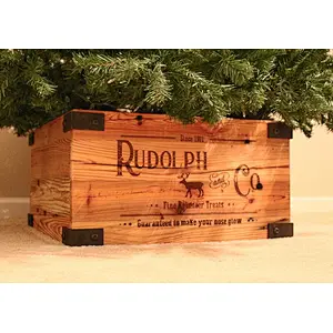 Christmas Tree Box Skirt Replacement Wood Crate  Heart Pine  Reindeer Treats Label