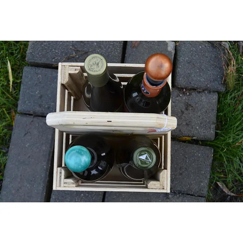 Wooden Wine Bottle Carrier Wine Caddy Tote Salvaged Wood All Purpose Carrier