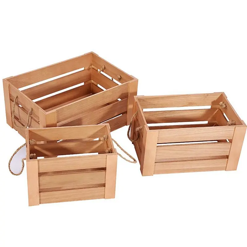 Wood Storage Crate Display Box 3pcs