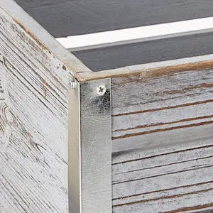 Set of 3 Wooden Pallet Box Planters - Off-white,Corner galvanized with a gray three-piece suit