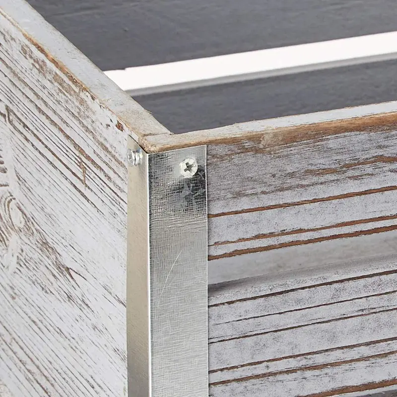 Set of 3 Wooden Pallet Box Planters - Off-white,Corner galvanized with a gray three-piece suit