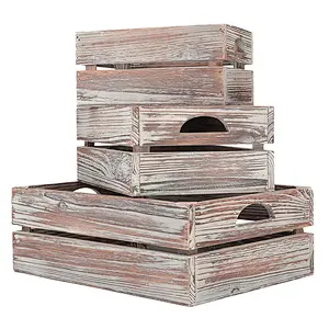 Set of 3 Country Rustic Finish Brown Wood Nesting Boxes Tabletop Jewelry Storage Containers