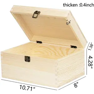 Extra Large Rectangle Unfinished Pine Wood Box Natural DIY Craft Stash Boxes
