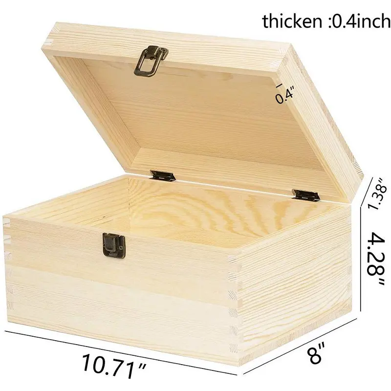 Extra Large Rectangle Unfinished Pine Wood Box Natural DIY Craft Stash Boxes