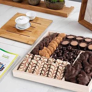 Five Sections Wooden Tray - Square Wood Serving Tray with Five Unique Designed Compartments