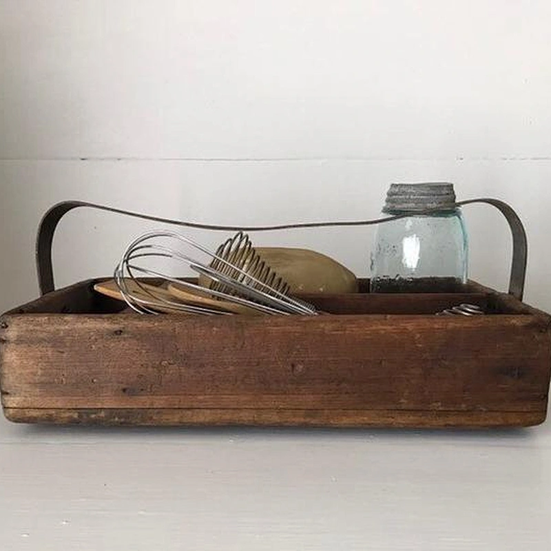 Rustic wholesale cheaper unfinished delicate decoration  Antique Wood Box - Divided Organizing Crate with Handle