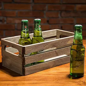 Distressed Gray Wooden Crate Nesting Boxes, Storage Crates w/Handles, Set of 2