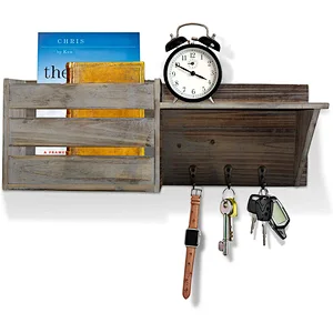 Wooden storage rack Rustic holder  ChasBete Rustic Key Holder for Wall Decorative  Entryway Shelf with Hooks