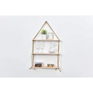 Hanging Planter Shelf Wall - Floating Swing Storage Shelves Jute Rope Organizer Rack 3 Tier Handmade Shelves Wall-Hanging