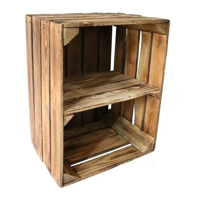 Apple Crate with Short Shelf Burnt Wood Custom Wooden Crate Storage Box