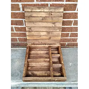 Rustic Wooden Box with 5 Sections - Storage Box, Flat Jewelry Box, Small Keepsake Case