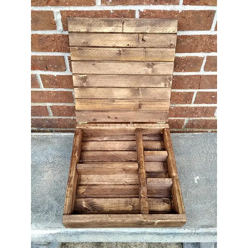 Rustic Wooden Box with 5 Sections - Storage Box, Flat Jewelry Box, Small Keepsake Case