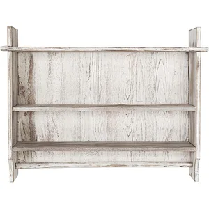 MyGift 3-Shelf Whitewashed Wall Mounted Bathroom Organizer Rack with Towel Bar