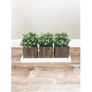 White wood tray with planters Set of 3 brown planters Handmade Flower pots Brown and White Rustic Farmhouse Home Decor