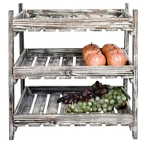 Catchall Valet Tray-Multipurpose 3-Tier Country Rustic Wood Crate Design Tabletop Organizer Display Rack