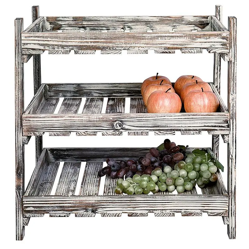 Catchall Valet Tray-Multipurpose 3-Tier Country Rustic Wood Crate Design Tabletop Organizer Display Rack