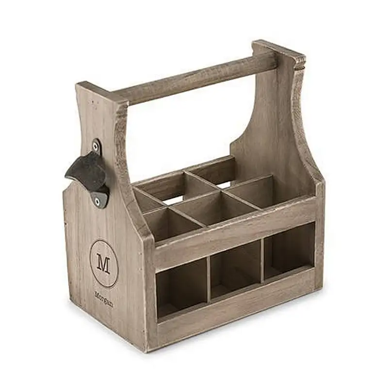 Personalised Wooden Beer Caddy Carrier With Bottle Opener 6 Bottle - Men's Wedding Gift - Men's Birthday Gift -