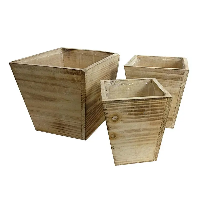 Admired By Nature Set of 3 Contemporary Liner Square Wood Pot Planter